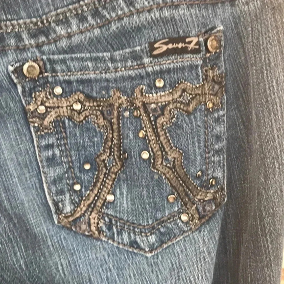 Seven7 Slim Boot Medium Wash Bling Denim Jeans - Picture 6 of 12